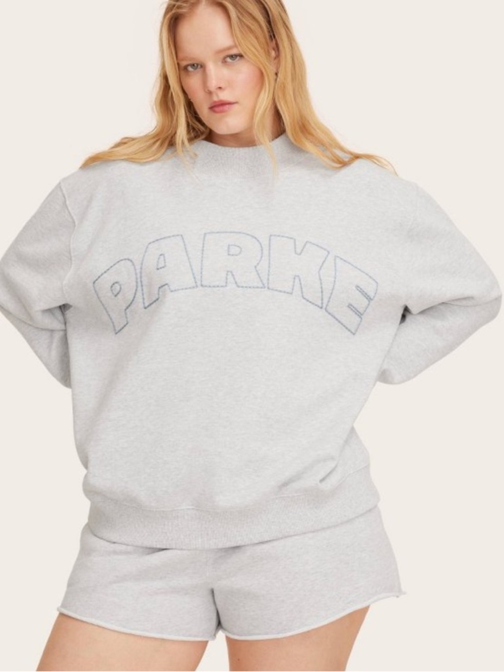 Parke Light Gray Sweatshirt with Blue Stitching